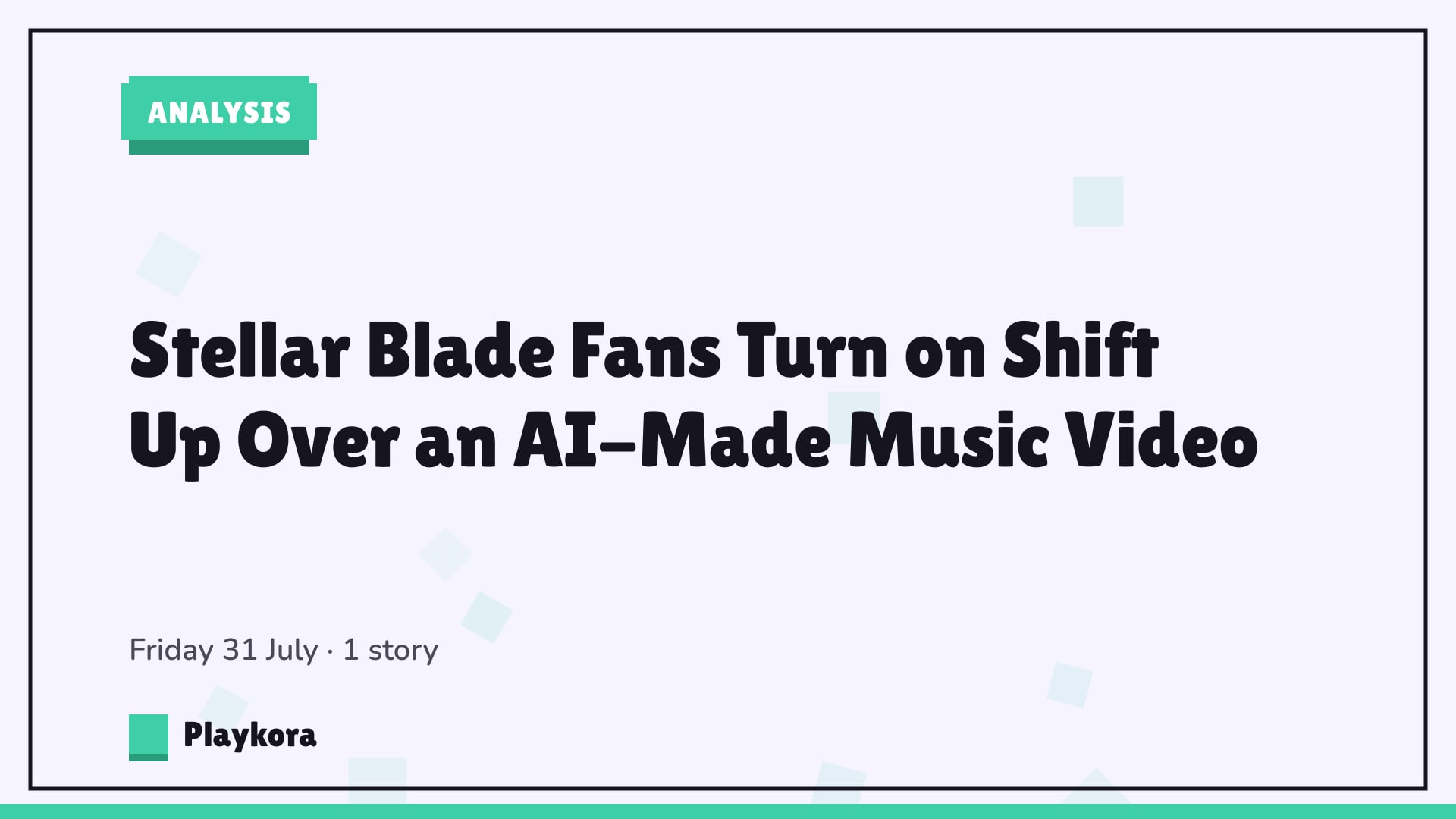 Playkora Analysis title card: Stellar Blade Fans Turn on Shift Up Over an AI-Made Music Video